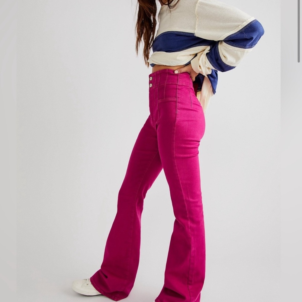 NWT We The Free Jayde Cord Flare Pants Pink High Rise Corduroy Size 26